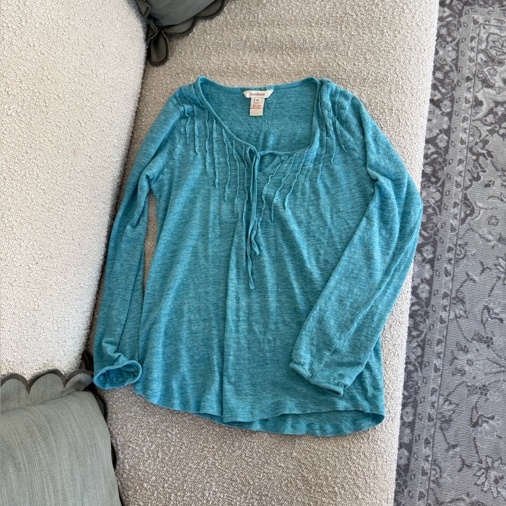 Sundance Linen Pleated Front Tie Top🤍